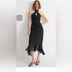 Jcrew NWT black halter fringe hem dress size 4
